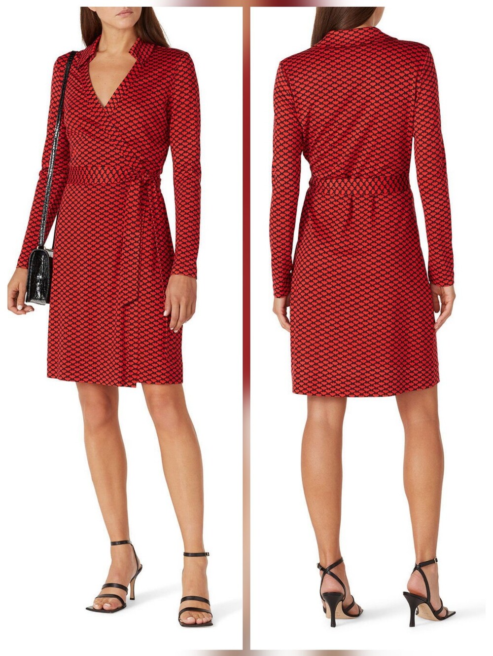 Diane von Furstenberg Red New Jeanne Wrap Dress Silk Long Sleeves  V-neck Size S